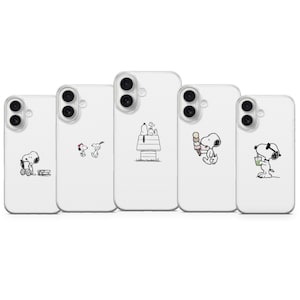 Può includere: Cinque custodie bianche per telefono con diversi disegni di Snoopy in bianco e nero. Le custodie presentano Snoopy in bicicletta, Snoopy e Woodstock, Snoopy sulla sua cuccia, Snoopy con gelato e Snoopy con occhiali da sole.