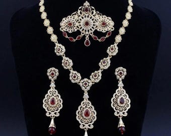 Nieuwe Bruid Bruiloft Sieraden Set Voor Vrouwen Oorbel Ketting Broche Arabische Traditionele Sieraden: