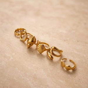 Anelli impermeabili in oro impilabili, anello da surfista delicato in oro, fascia spessa in oro 14 carati, semplice e regolabile, gioielli estivi