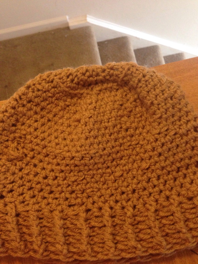 Winter Tan XXL Beanie Skullcap Brown Knit Crochet Sock Cap Hiking Ski Snow Hat Ribbed Cuff Beige Plus Size Toque