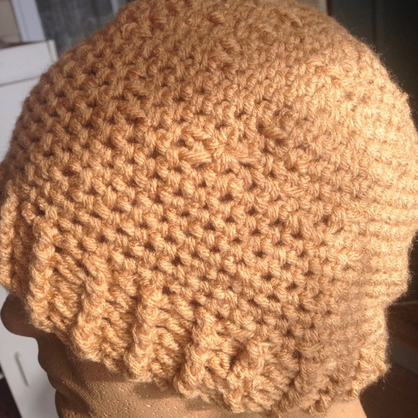 Winter Tan XXL Beanie Skullcap Brown Knit Crochet Sock Cap Hiking Ski Snow Hat Ribbed Cuff Beige Plus Size Toque