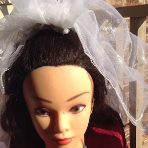 Wedding VEIL Communion Bride Costume Bright White Beaded Embroidered Sequins Tulle Pearl Edge Jeweled Hair Comb bachelorette