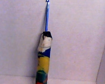 Big F Crochet Hook Size 3 3/4 mm With Polymer Clay Mult-colored Handle Sky Blue Metal Boye Needle Stick Weaving Tool