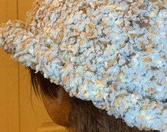 LUXURIOUS Fluffy Sky Baby BLue Knit Warm Winter Hat Plus Size XL Touque Chapeau Ladies Accessory Winter Snow Cap