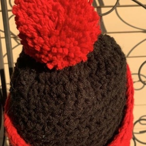 THICK Red Black Sock Winter Hat colorful Chunky Crocheted Knit Pom Large Menswear Warm -30 Outdoor Gear Hiking Mountain Ski Toque XL Adult