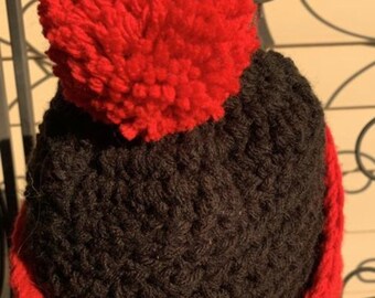 THICK Red Black Sock Winter Hat colorful Chunky Crocheted Knit Pom Large Menswear Warm -30 Outdoor Gear Hiking Mountain Ski Toque XL Adult