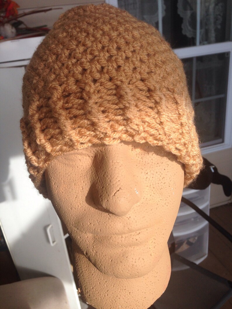 Winter Tan XXL Beanie Skullcap Brown Knit Crochet Sock Cap Hiking Ski Snow Hat Ribbed Cuff Beige Plus Size Toque
