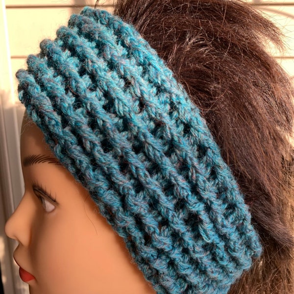 CLEARANCE Crocheted Ribbed  Knit Menswear Ladies Denim Cornflower Wedgewood Blue Thick Ear Band Wool EARWARMER Head Wrap Headband