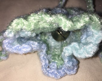 CAT BELL Aquamarine Crocheted Kitty or Dog Collar Jingle Bell Crocheted Knit Pet Animals Collars