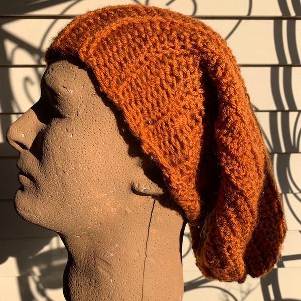 CLEARANCE Slouchy Ribbed Spice Rust Orange Nutmeg Pumpkin Warm Winter SOFT Hiking Ski Mountain Skullcap Menswear Sock Cap XL Plus Womens Hat