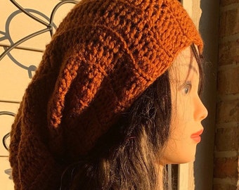 SOFT Knit Pumpkin Spice Nutmeg Orange Rust Crocheted Ribbed Brim rasta party HAT SML Winter Slouchy Adult Beanie with Button