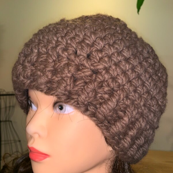 Cloche Cocoa Chocolate Tan XXL THICK Winter Beanie Skullcap Knit Crocheted HAT Cap Hiking Ski Snow Hat Ribbed Cuff Men's Women's Plus Size