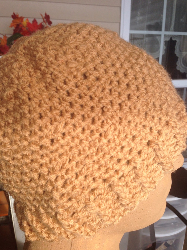 Winter Tan XXL Beanie Skullcap Brown Knit Crochet Sock Cap Hiking Ski Snow Hat Ribbed Cuff Beige Plus Size Toque