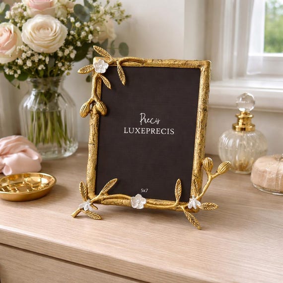 Antique Brass Floral Photo Frame 5x7 | Vintage Luxe Home Decor