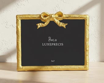 Cadre photo vintage doré avec noeud 5 x 7 pouces - Décoration d'intérieur élégante en fonte d'aluminium