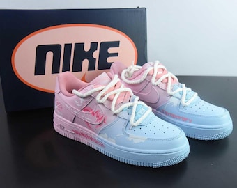 Custom Hand-Painted Nike Air Force 1 Trainers | Pastel Pink Blue Sneakers UK 3–10.5