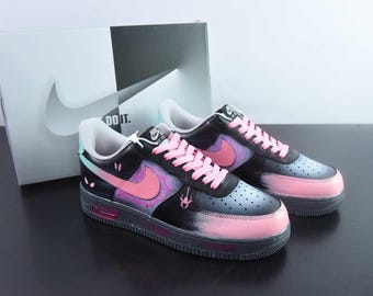 Custom Hand-Painted Nike Air Force 1 Trainers: Pink Black Emo Spider Design
