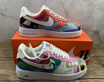 Dessin animé Nike Air Force 1 personnalisé multicolore conçu à la main