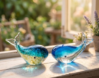 Colorful Glass Sea Animal Figurine Set, Handmade Octopus Whale Sculpture, Ocean Animal Decor, Cute Desk Shelf Gift for Sea Lovers
