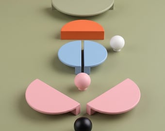 Colorful Half Moon Cabinet Pulls, Round Drawer Knobs, Modern Dresser Handles, Kids Room Cabinet Hardware, Nursery Furniture Knobs