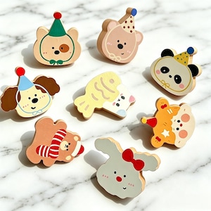 Cute Animal Wooden Knobs | Cartoon Dresser Knob | Beech Walnut Cabinet Handles | Kids Room Nursery Decor | Single Hole Wood Drawer Pulls