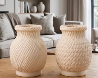 3D Printed Knitted Texture Vase Set STL, Ornament,  2 Piece 3D Print Bundle (Digital Download)