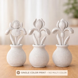 3D Printed Knitted Iris Ornament, Floral Decor Model (STL File Digital Download)