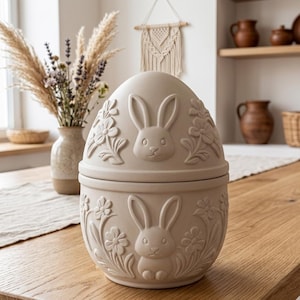 Boîte à oeufs de Pâques florale avec lapin en relief, boîte-cadeau minimaliste, impression 3D STL (téléchargement numérique)