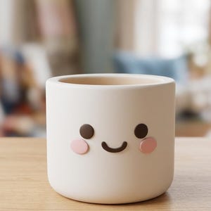 Maceta con forma de carita sonriente, organizador de escritorio minimalista estilo Kawaii (descarga digital)