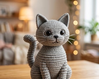 Modelo 3D de gato tejido a dos agujas, archivo STL con textura de ganchillo (descarga digital)