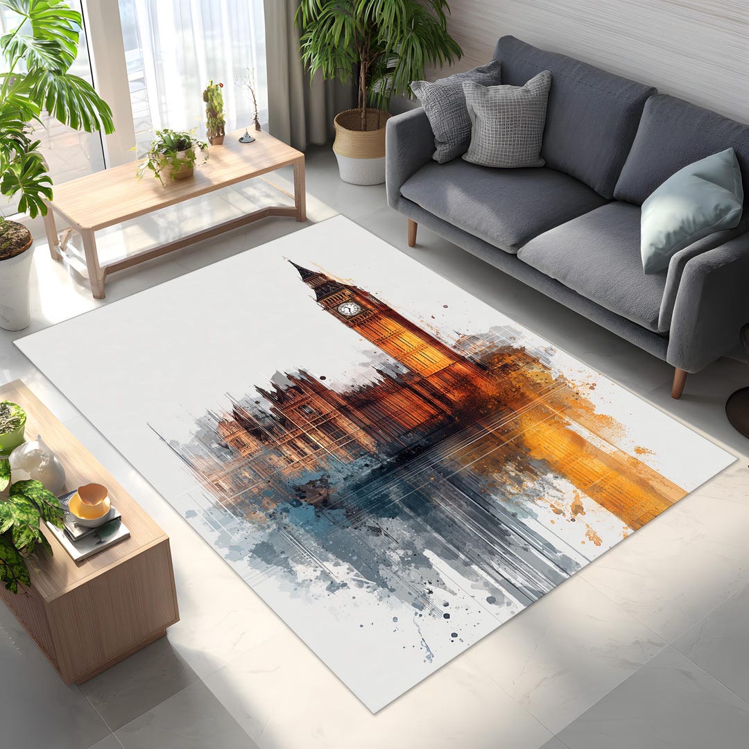 London Rug London Big Ben Watercolor Area Rug Modern Cityscape Floor Carpet - Etsy