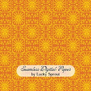 Vintage Sun Face Seamless Pattern, Retro Celestial Tile Digital Paper, Boho Sunshine Repeat