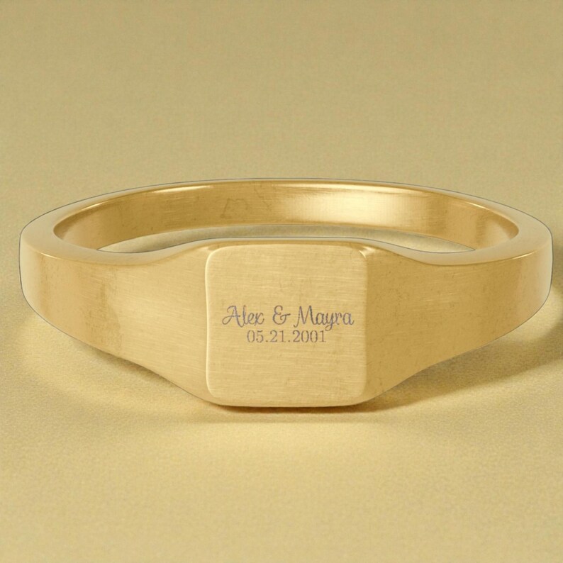 Engraved Square Signet Ring | Personalized 18K Gold PVD Stainless Steel ...