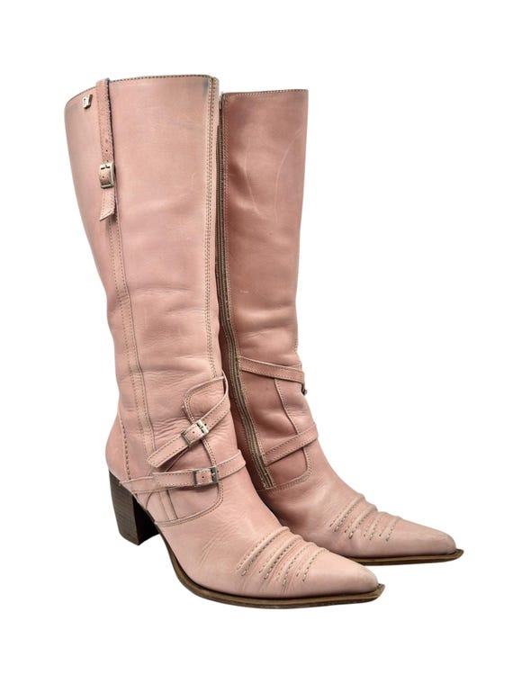 Vintage Destroy pink leather pointy boots