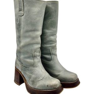 Vintage Destroy green block platform leather boots