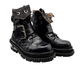 Vintage New Rock Stiefeletten mit hohem Absatz und Lederschnalle