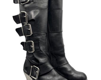 Vintage Destroy Kniehohe Stiefel mit Schnallen
