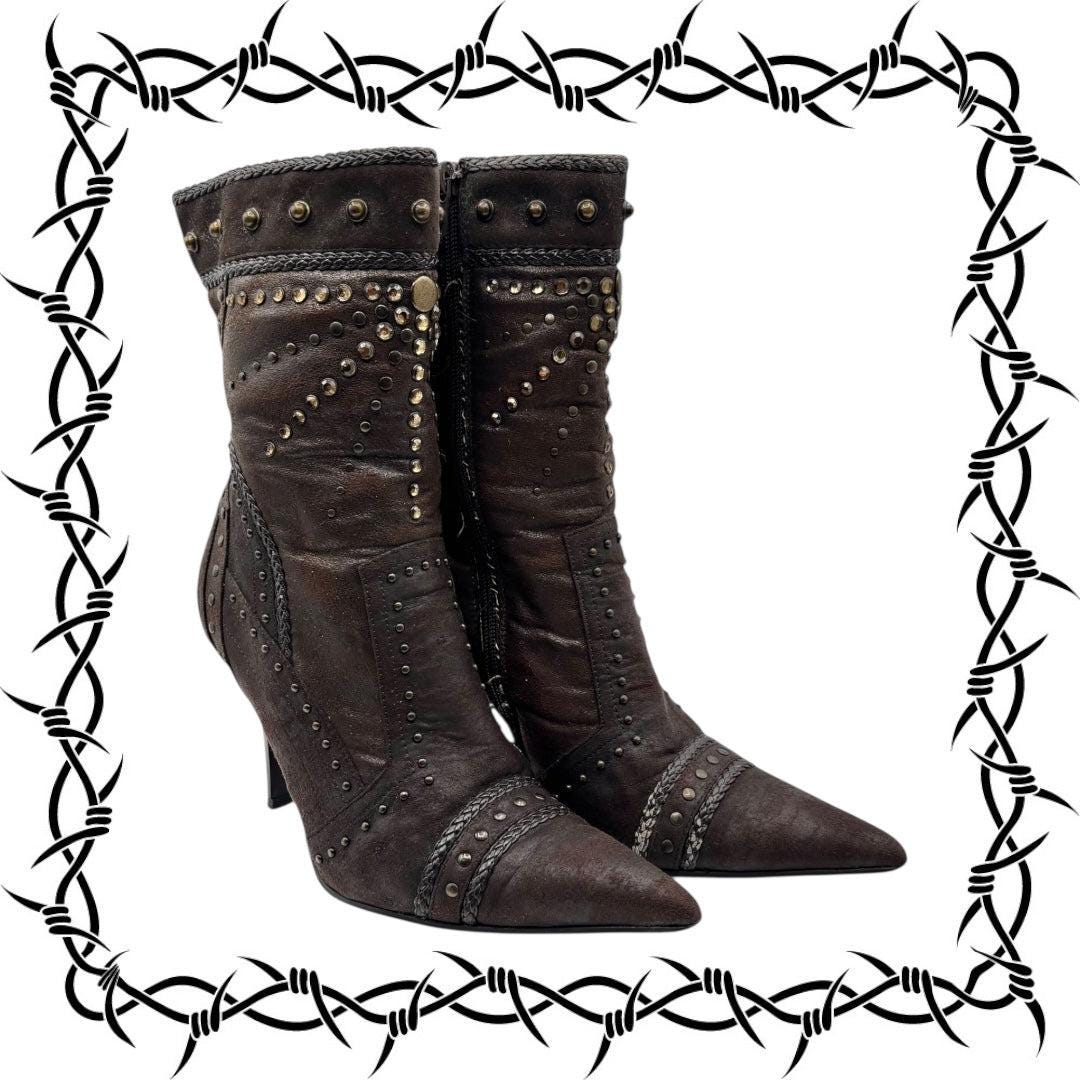 Y2k El Dantes type leather brown heels
