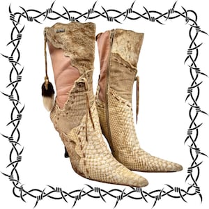 Vintage El Dantes beige leren laarzen met slangenprint