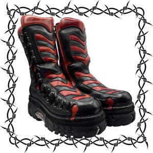 Vintage New Rock rode platform trailerlaarzen tot halverwege de kuit