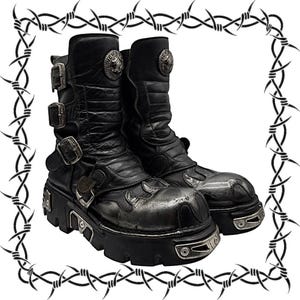 Bottes mi-mollet vintage New Rock en cuir gris flamme, modèle Reactor