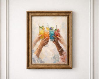 Colorful A4 Aperitif Poster – Cocktails & Friendship Illustration, Modern and Warm Wall Art