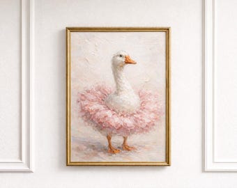 Pink Ballerina Goose Poster – Poetic and Elegant Illustration – A4 Printable Wall Art – Sweet and Original Decoration