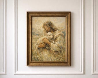 A4 Christian Poster – Jesus and the Lamb – Vintage Spiritual Illustration – Religious Art for Printing