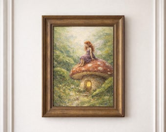 A4 Mushroom Fairy Poster – Fairy illustration for children, girl's room decoration, poetic printable art