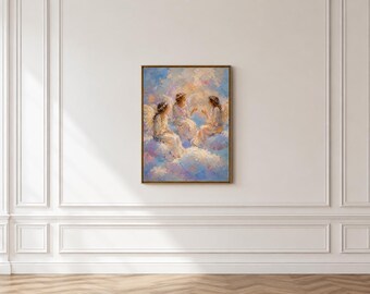 Pastel Watercolor Angels Poster | Feminine Celestial Art | Soft Wall Decor | A4 Digital Download