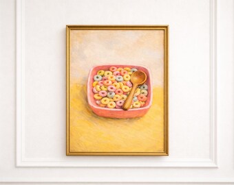 Colorful Kitchen A4 Poster – Vintage Cereal Illustration, Gourmet Wall Art, Digital Download