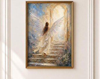 Guardian Angel Watercolor Poster | Luminous Celestial Art | Soothing Wall Decor | A4 Digital Download