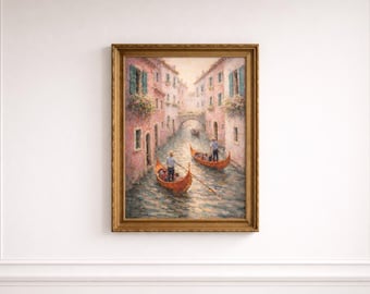 Venice A4 Poster – Artistic Illustration of Italian Gondolas – Romantic Wall Poster – Elegant Interior Decoration – Download