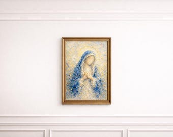 Religious Poster of the Virgin Mary A4 – Impressionist Spiritual Illustration – Soothing Wall Decoration – Printable Sacred Art